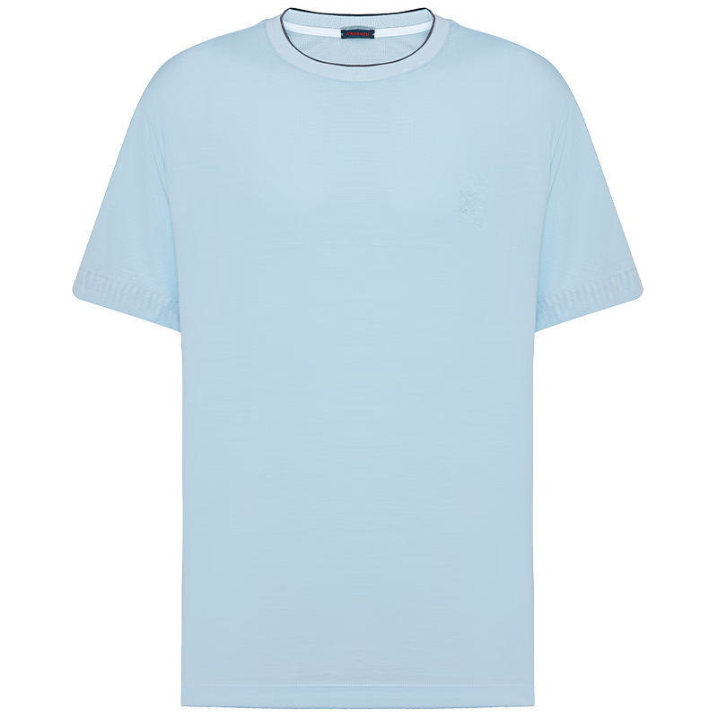 爱慕先生24SS陪宠舒适服圆领条纹套头短袖家居男士NS41K942 天蓝V1H XL (175)
