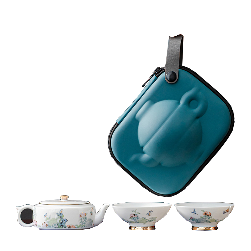 瓷焰 绣球花旅行功夫茶具套装便携式户外快客杯泡茶壶旅行茶具