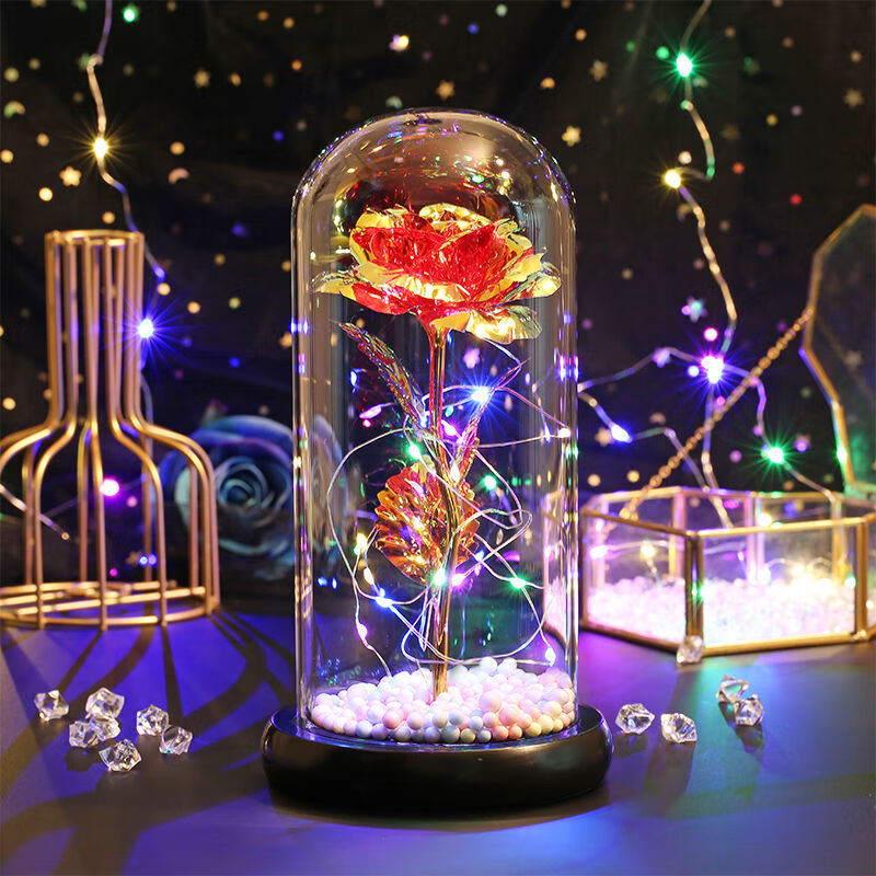 2玫瑰花永生花情侣装饰品一对纪念摆件50情人节礼物送女友送老婆 热情