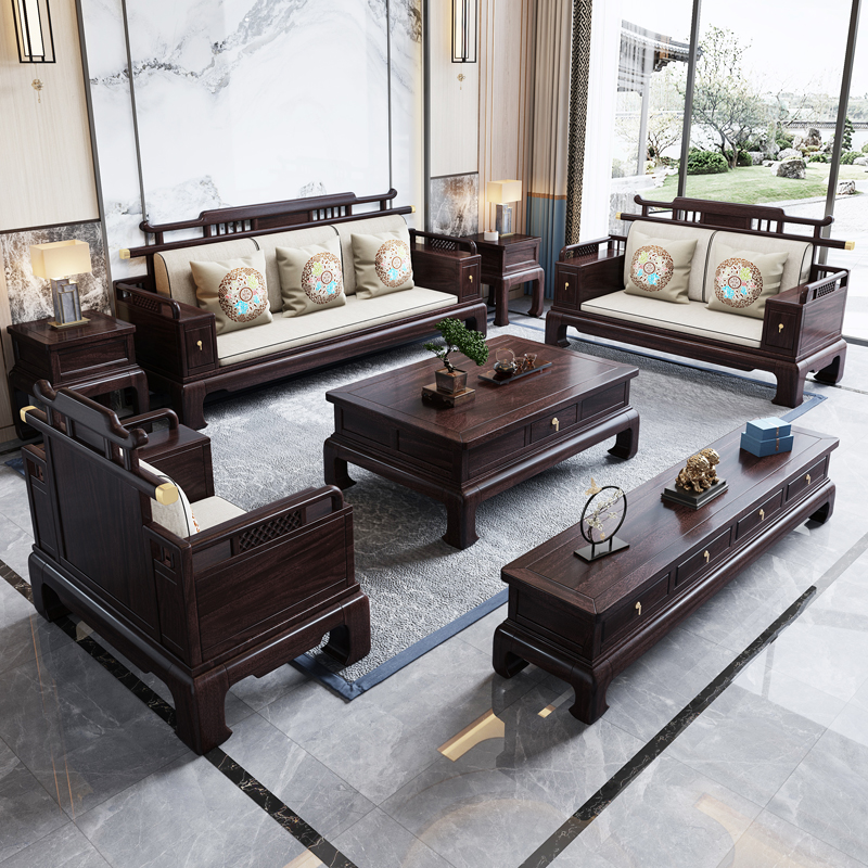 现代新中式仿古大小户型古典中国风客厅罗汉床实木沙发组合 单人位