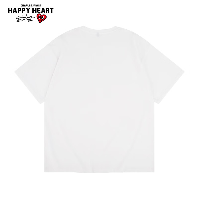 查尔斯桃心cleanfit极简桃心印花基础款纯棉T恤休闲宽松短袖情侣男女同款 白色 M