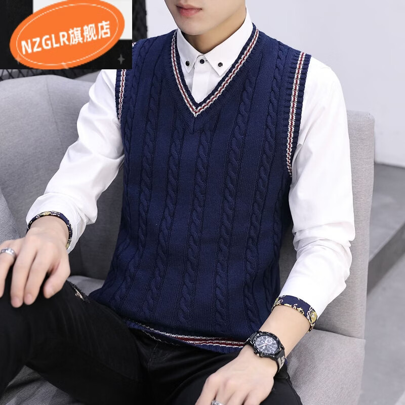 毛衣2021秋季新款男士无袖毛衣背心加绒加厚保暖针织衫马甲坎肩毛线衫