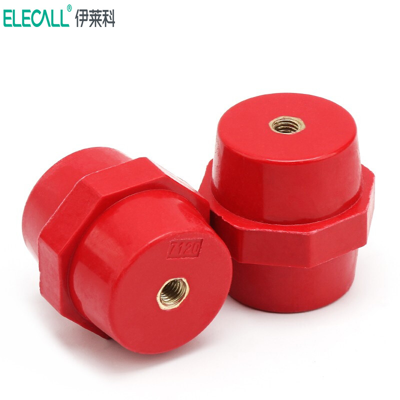 伊莱科(elecall)高强度绝缘子 低压纺锤型六角 绝缘支柱 红色铜排