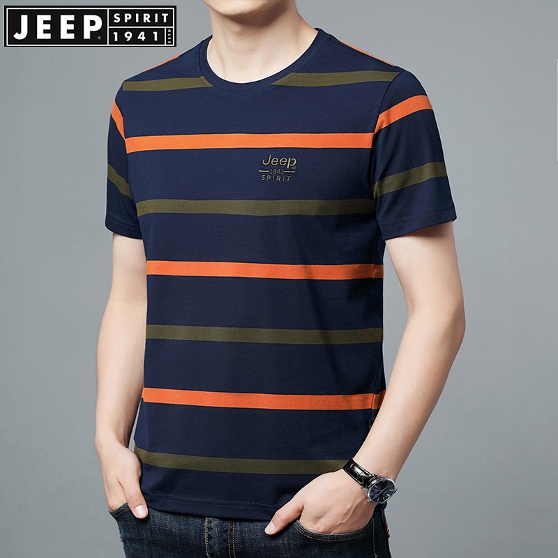 男夏季新款圆领半袖休闲体恤衫薄棉弹力大码 宝蓝 m170建议120-130斤