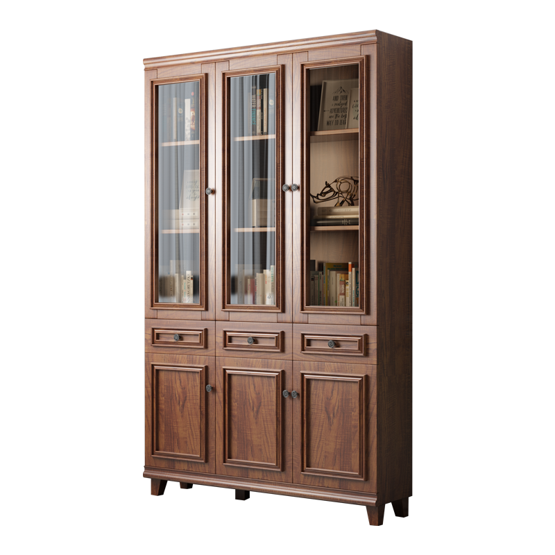慕澜(MULAN)新中式书柜实木带玻璃门柜子满墙客厅储物柜收纳柜靠墙办公室书架 慕澜W120CS多层板