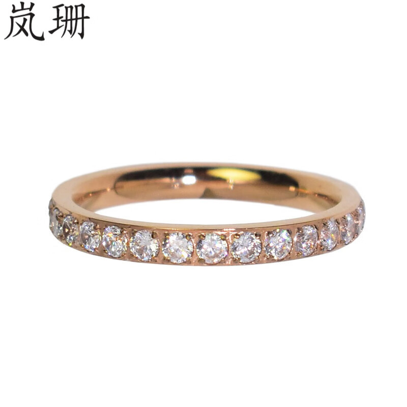 岚珊感排钻戒指女钛钢玫瑰金时尚个性满天星食指指环尾戒碎钻排戒生日