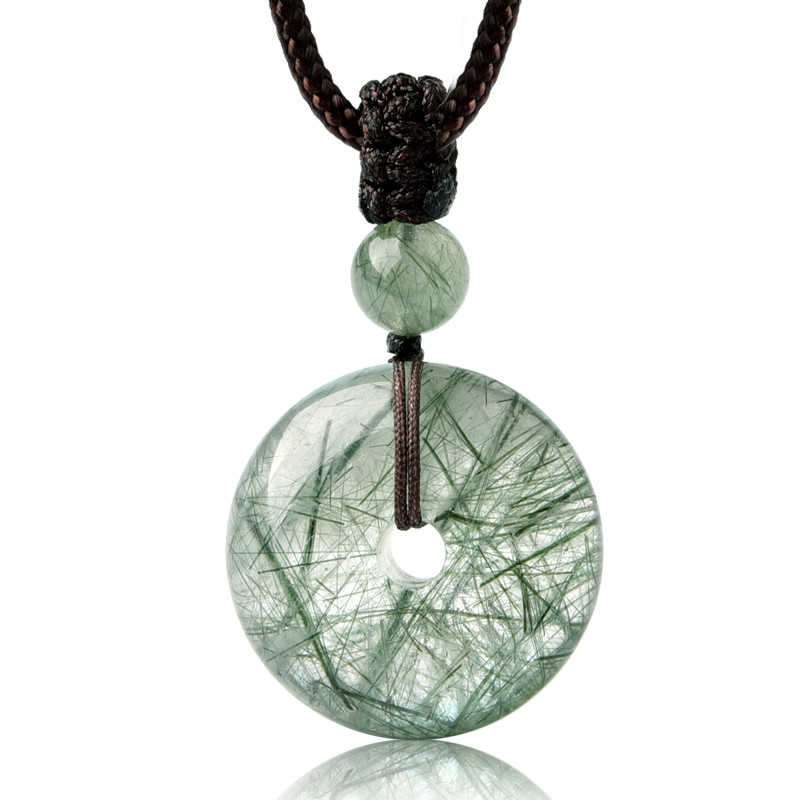 绿发晶平安扣吊坠冰种绿发晶绿色水晶项链男女款 绿发晶平安扣随机