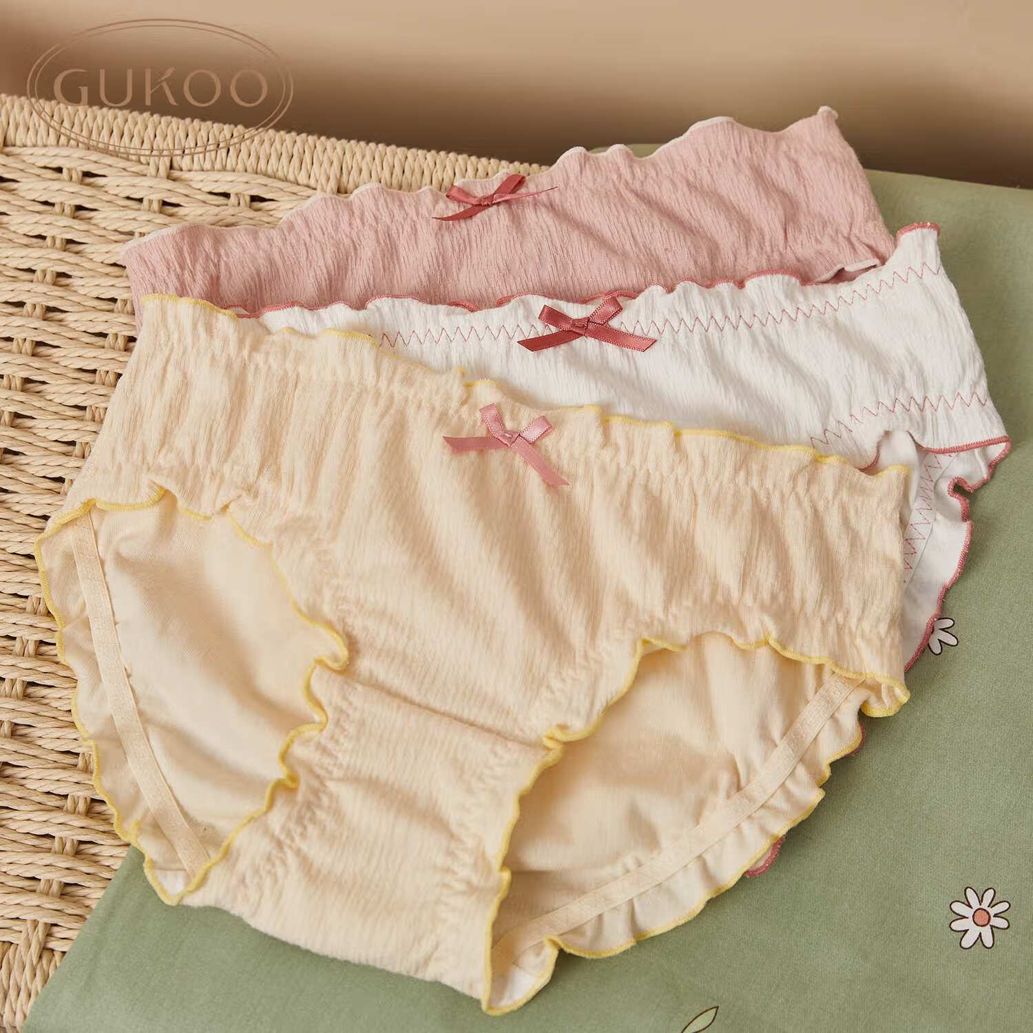 Gukoo/果壳可爱内裤女士内裤女夏季女全棉裆内裤少女内裤纯棉裆 纯色组合2（裆底升级抗菌） XL