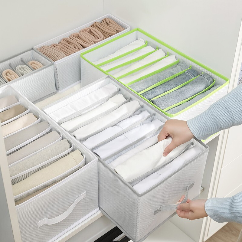 优芬分格收纳袋 衣服裤子衣柜分隔储物袋宿舍整理袋 pp板大号灰色8格