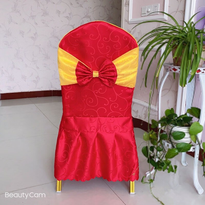 套商用凳子布艺婚礼宴会酒店木头椅套罩通用定制 巧克力色 红色勾花