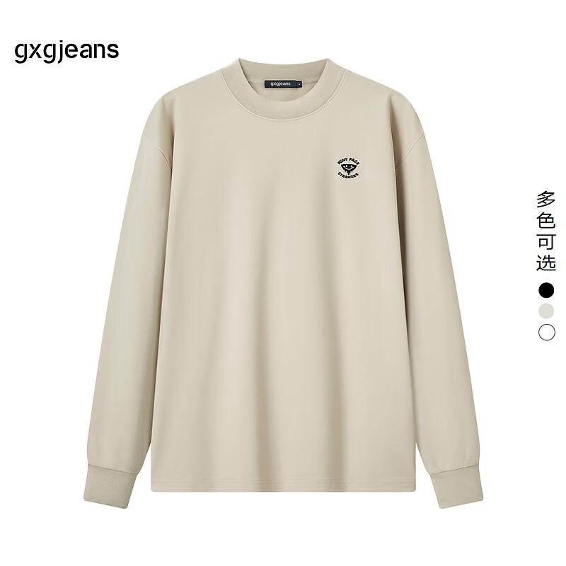 gxg.jeans男装2024年冬季黑色圆领长袖T恤打底衫 3色可选 卡其色 XL (180)
