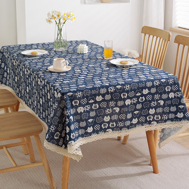 归隐桌布布艺仿棉麻格子卡通书桌垫家用防尘盖巾正长方形茶几餐桌布 灰格子-花边 60X60cm