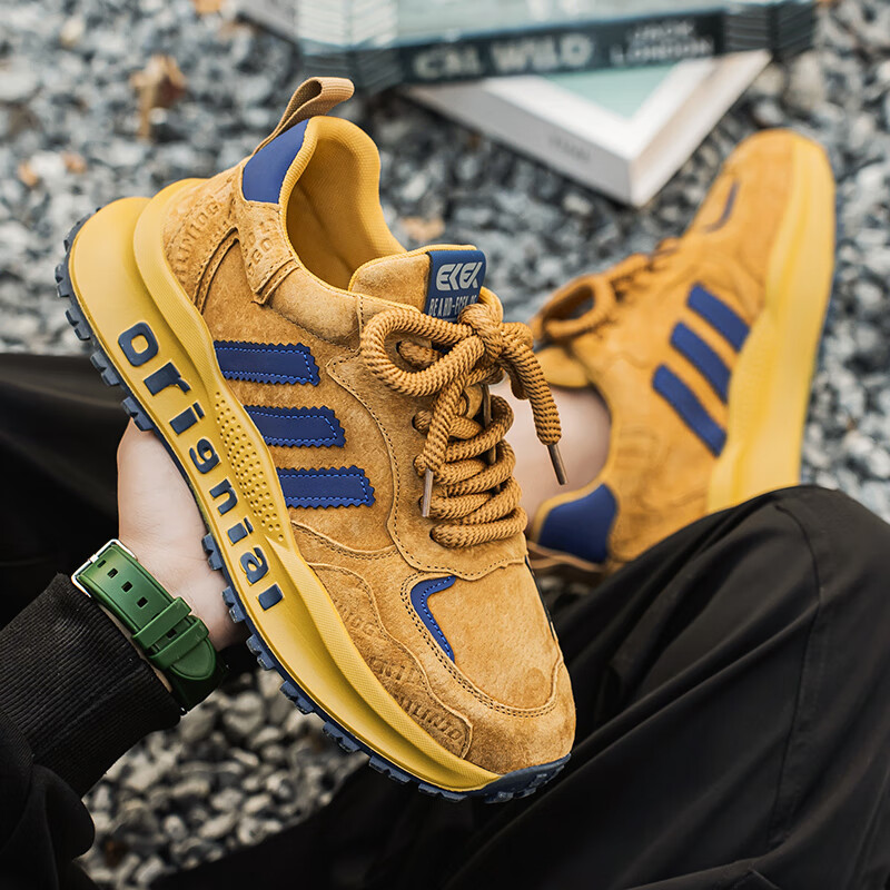 罗宾赐轻奢男鞋夏季新款老爹鞋男休闲鞋厚底增高鞋子男2026软底运动鞋 驼色 【高端男鞋】 39