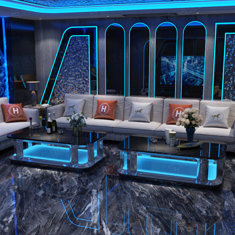 盎梓ktv酒吧不锈钢钢化玻璃茶几ktv高端轻奢发光茶几酒吧包厢会所桌子