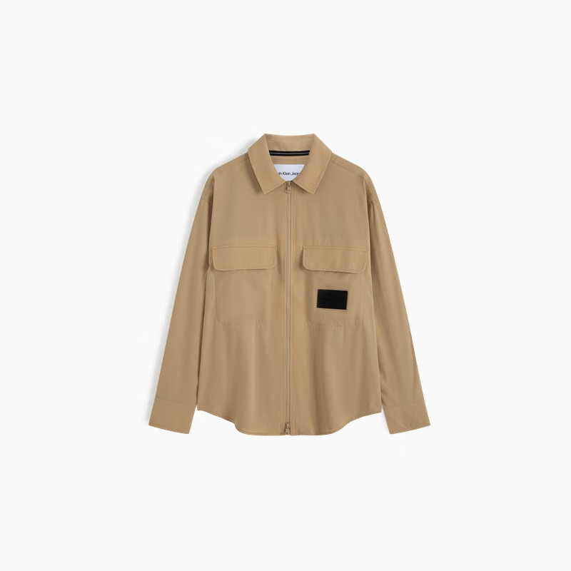 calvin kleinck jeans春秋男士简约贴片口袋拉链翻领休闲工装风衬衫j