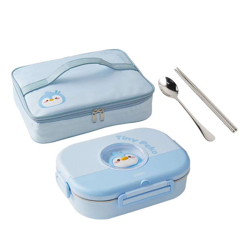 京东京造 小学生饭盒 316L不锈钢儿童餐盒可微波炉1.5L蓝色 配保温袋