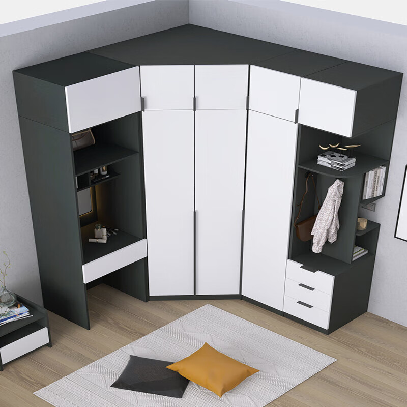 家用卧室转角衣柜书桌一体组合家用卧室梳妆台定制90度 钻石转角柜 2