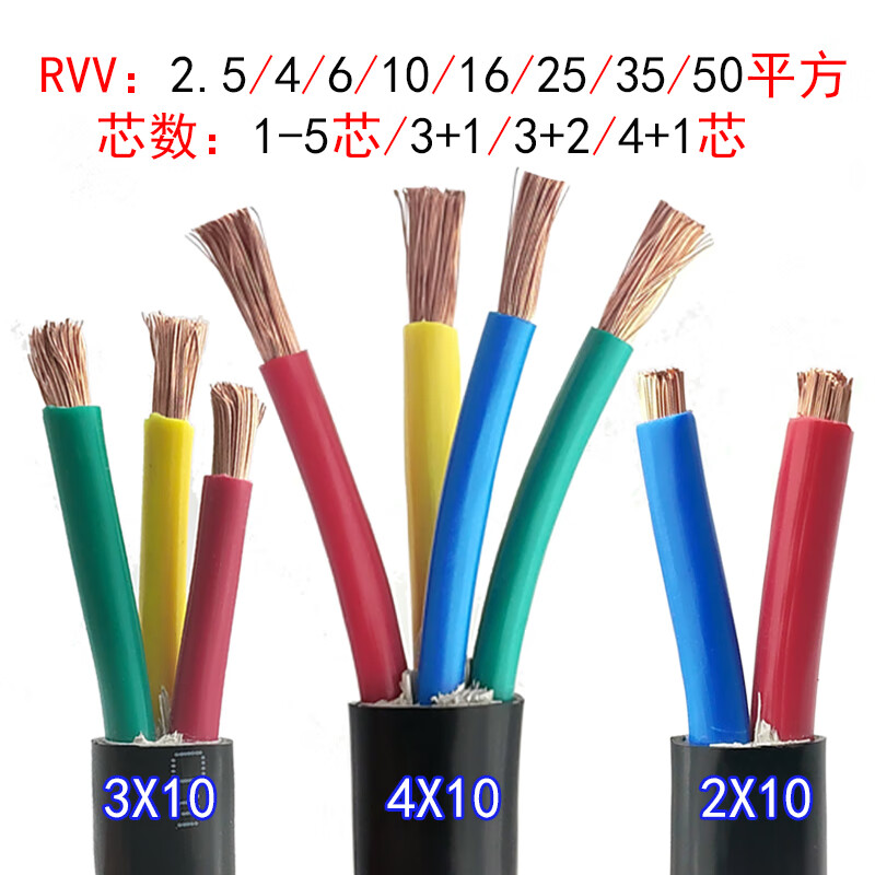 3 4 5芯4 6 10 16平方户外纯铜软电线 2芯4平方1米