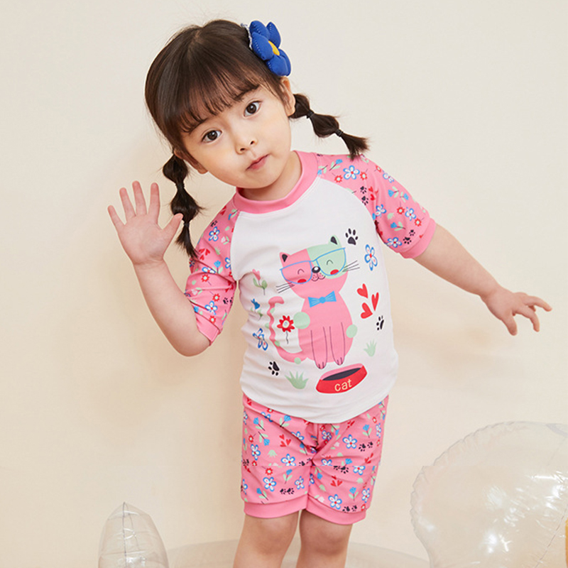 亦浪女娃女孩子儿童女童宝宝分体短袖幼儿园活动表演泳衣速干防晒泳装