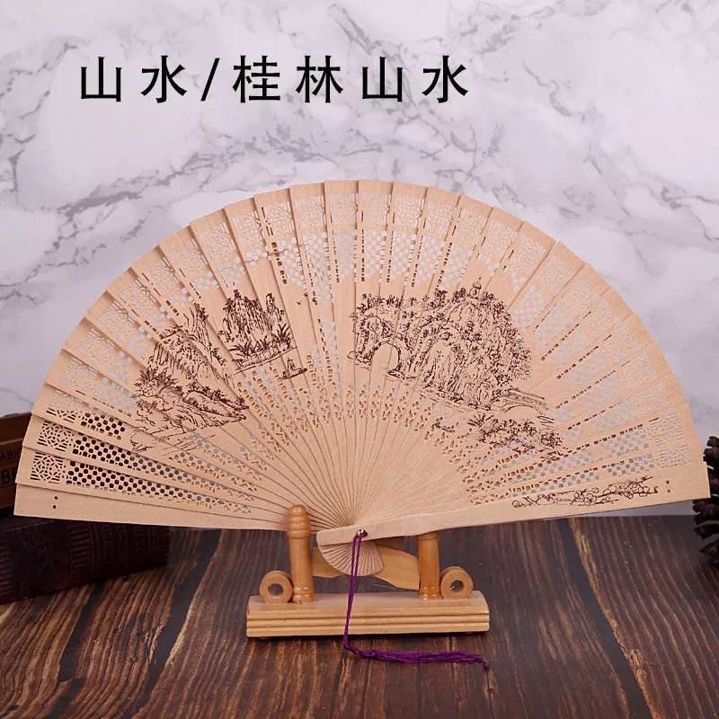 精选】6寸7寸香木扇子中国风礼品檀香扇镂空扇全木扇舞蹈折扇折
