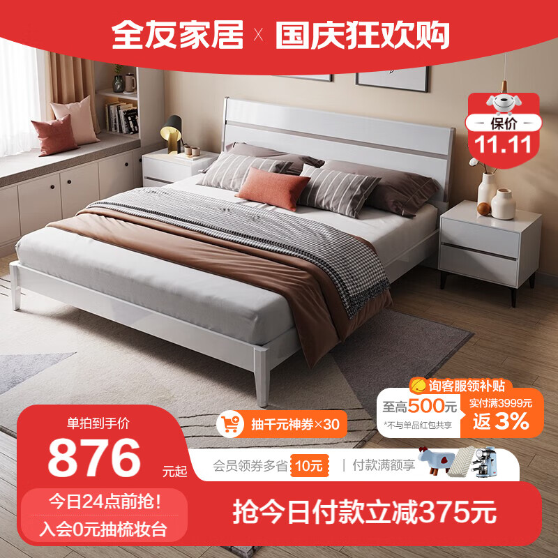 全友家居床现代简约板木床主卧双色拼接框架板式大床小户型126101 双灰|1.8m单床怎么样,好用不?