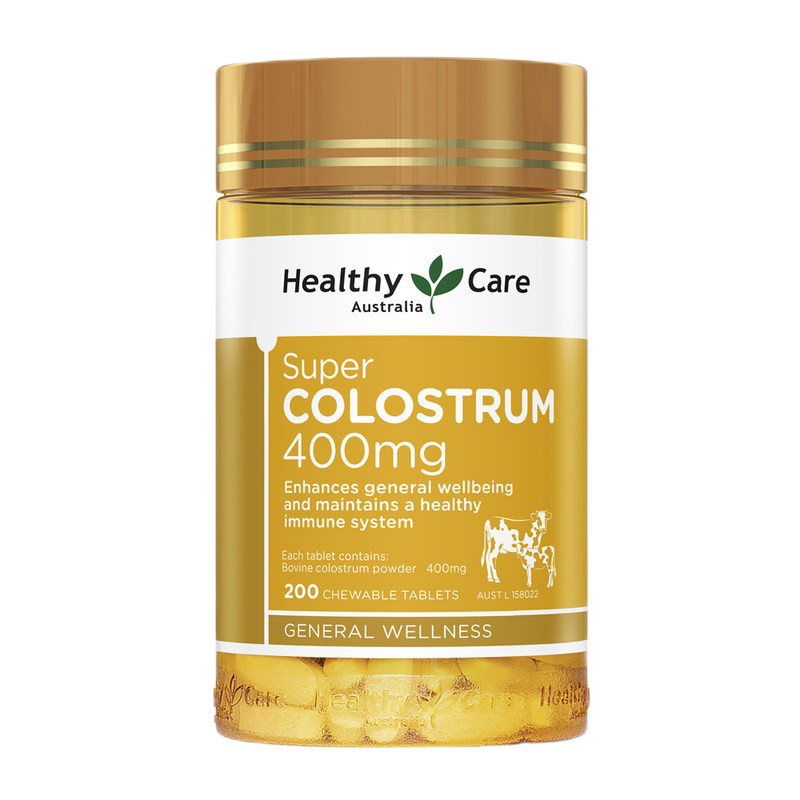 HealthyCare牛初乳咀嚼片奶片儿童青少年钙片富含免疫球蛋白 增强免疫力200粒澳洲进口 2罐装