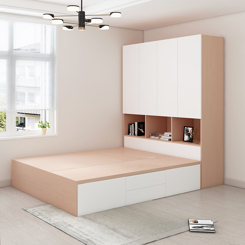 唐婳床柜一体床储物榻榻床衣柜一体组合现代简约多功能板式高箱床小户