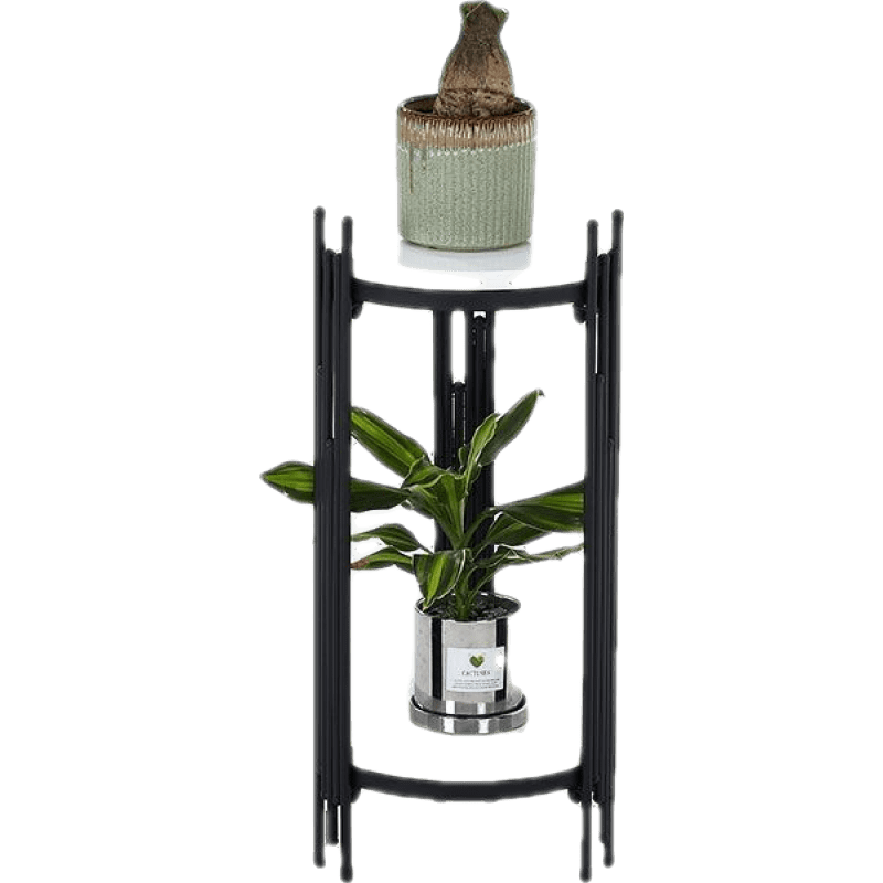 轻奢客厅铁艺多层花架摆件架室内电视柜旁落地大理石花盆架子北欧 60高黑色架子配雅士白大理石