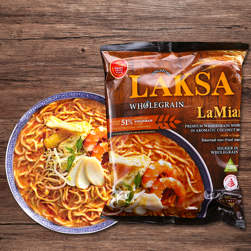 治世本草新加坡进口方便面 佰胜厨全麦拉面 185g包 叻沙口味即速煮面