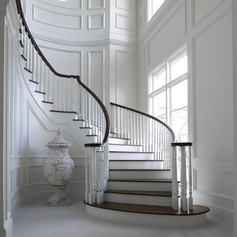 妙普乐木头扶手 上海实木红橡木楼梯扶手踏步板轻奢别墅旋转复式整体