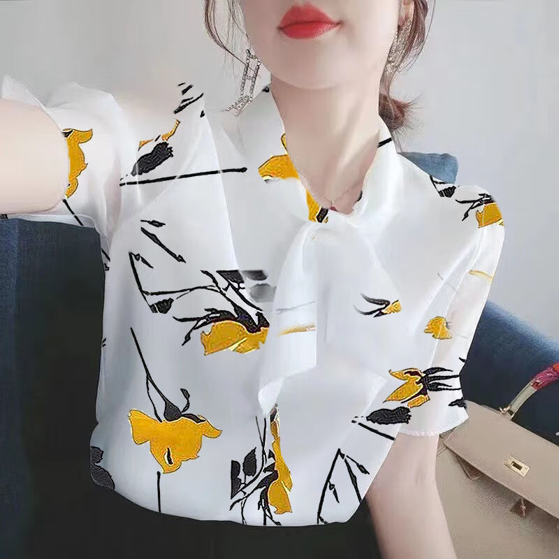 浮澤小衫女春夏新款洋氣外穿法式小眾上衣氣質(zhì)百搭雪紡上衣 黃花(面料) M (建議穿 80-100斤)