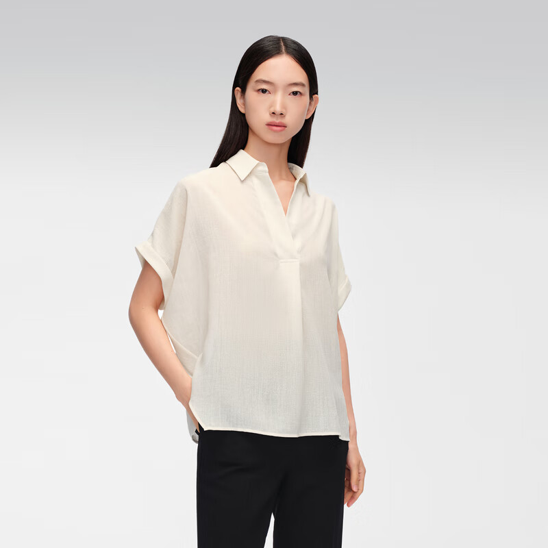 OVV春夏热卖女装日本进口三醋酸面料短袖翻领休闲衬衫 燕麦色06 M