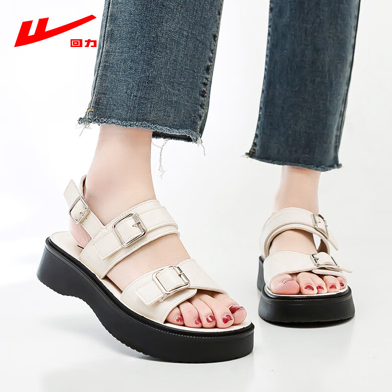 回力厚底凉鞋女2024夏季新款时尚防滑沙滩鞋休闲沙滩海边百搭女士凉鞋