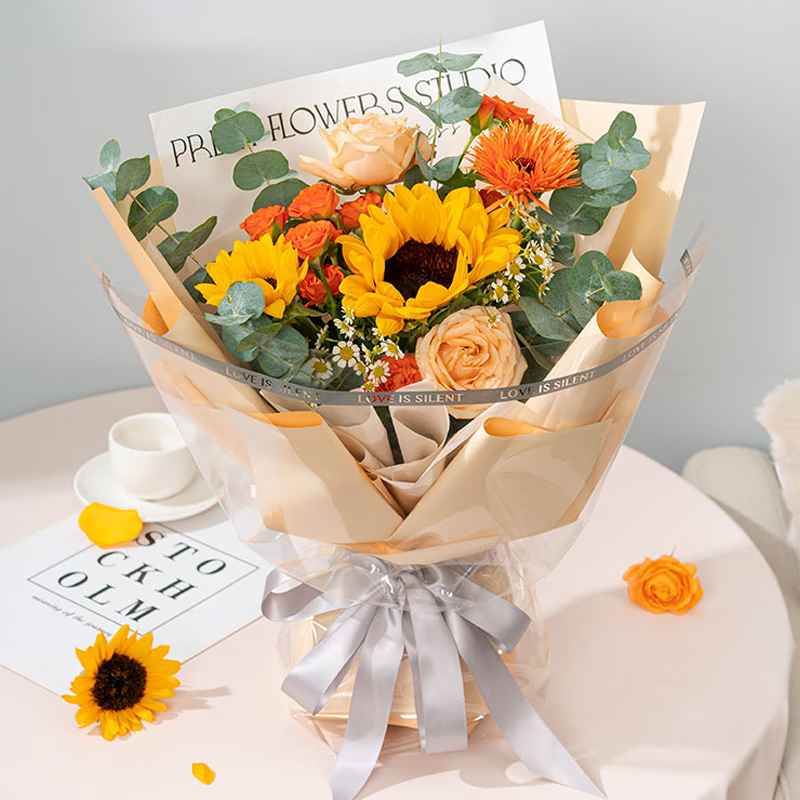 【向日葵】2朵向日葵 2枝香槟 配花|rr93