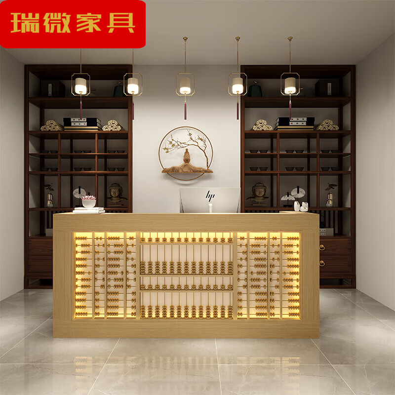 出写餐饮吧台 复古新中式吧台收银台实木餐饮饭店农家乐茶楼烧烤火锅