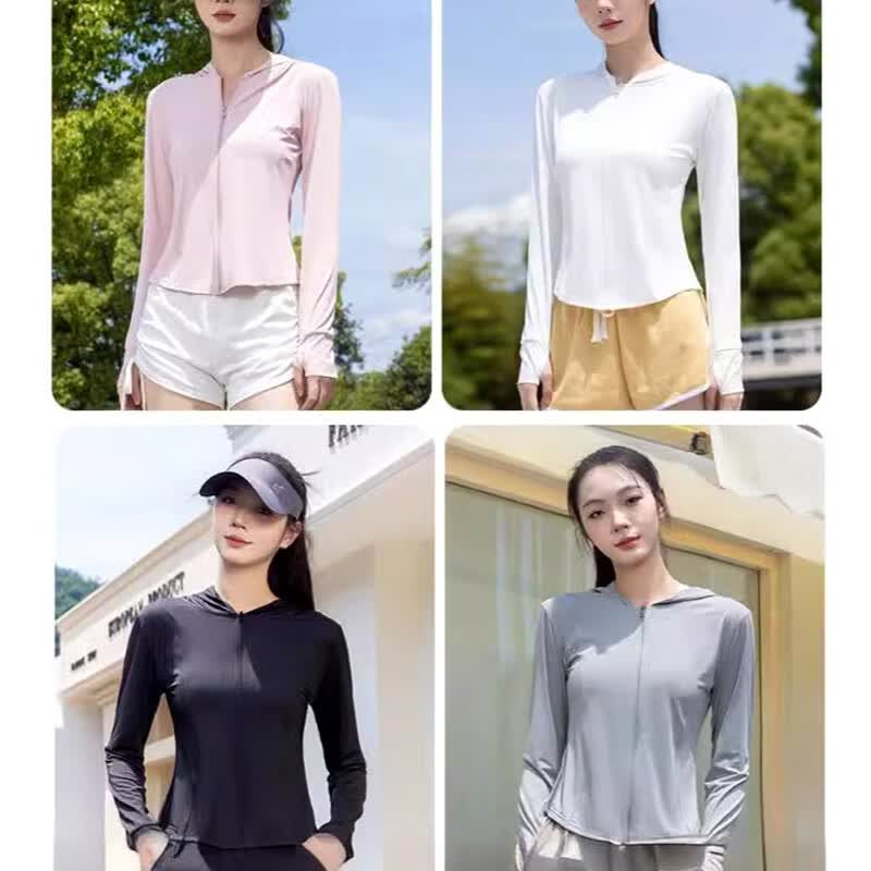 美奈貂冰丝修身防晒衣女款夏季薄款透气防晒服紧身外套 粉红色 L码【适合110-150斤】
