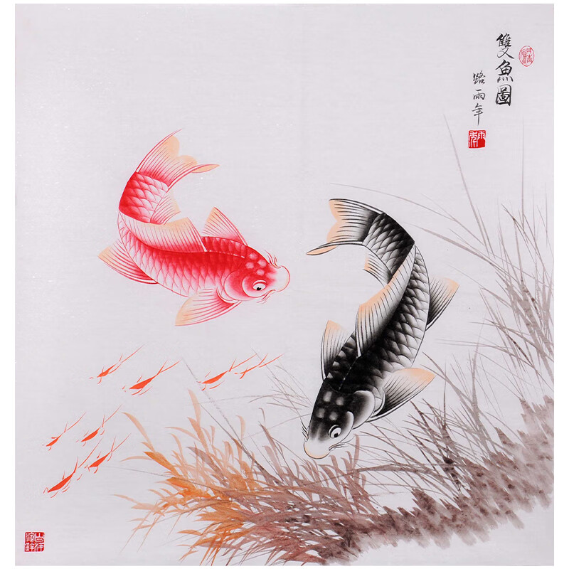 中美协会员 国家一级美术师 路雨年【双鱼图】a3659 国画书法字画水墨