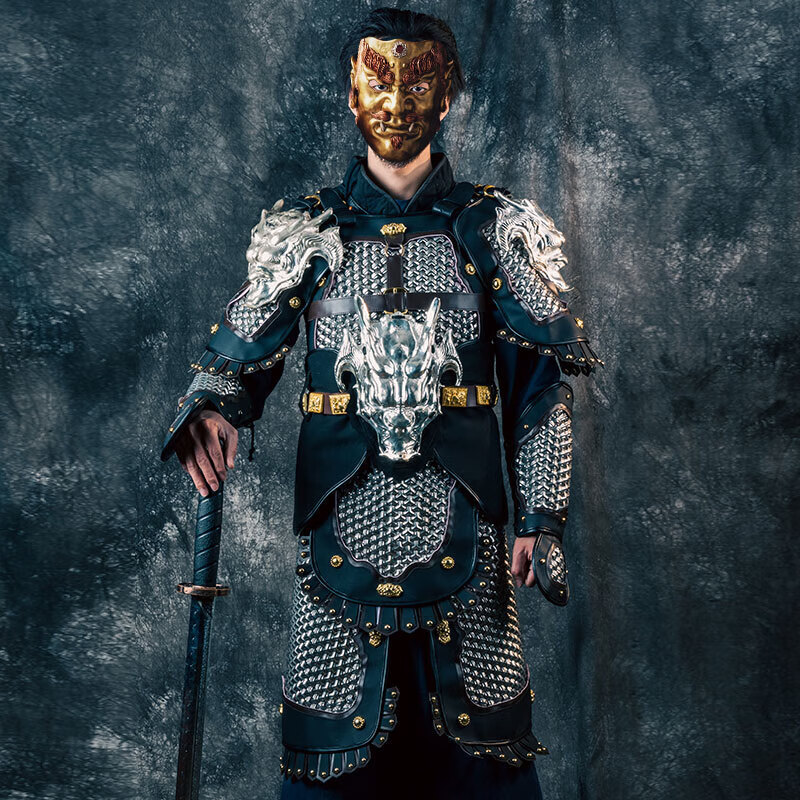 盔甲古装将古代铠甲成人将校锁子甲将甲格斗甲中国甲胄铠甲盔 银色