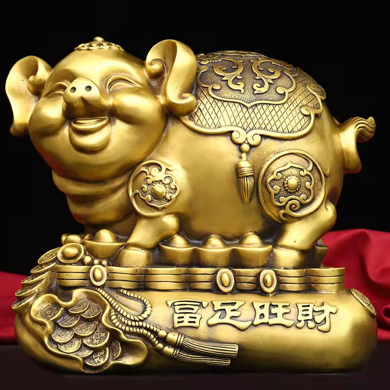 猪金钱元宝猪装饰金猪福袋猪办公工艺礼品 富足旺财袋猪(存钱猪)中号