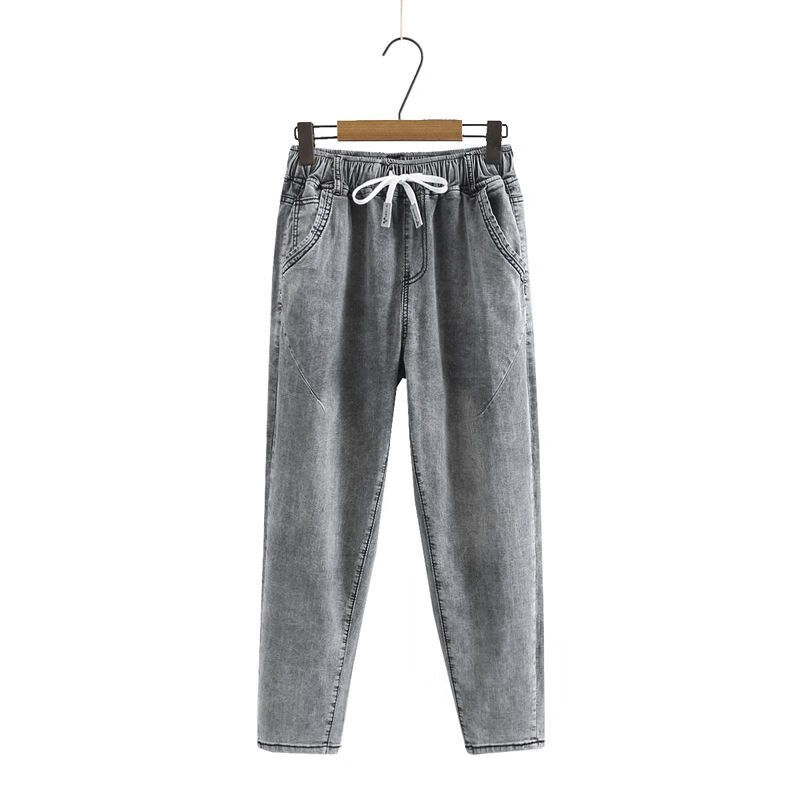 boku rooster加肥加大码老爹裤女宽松的高腰九分裤大码牛仔老爹女裤子