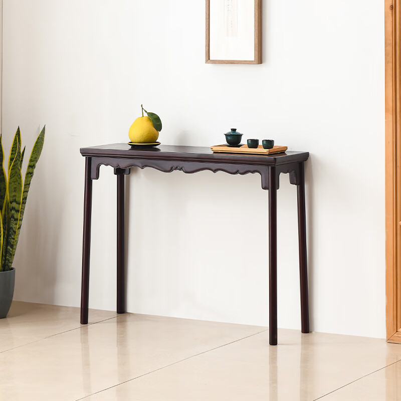 宋韵血檀(学名:染料紫檀)条案新中式香案供桌客厅全实木玄关桌 牙花圆