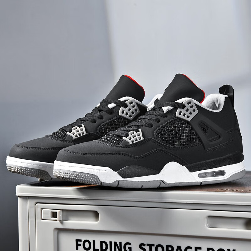 安濌男童鞋子运动板鞋aj乔4夏款2024青少年学生中大童儿童篮球鞋 黑红