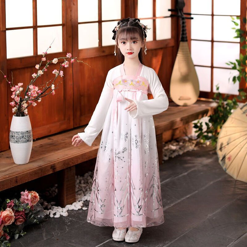 碧眼狐儿童汉服女仙襦裙轻纱中国风春夏唐装小女孩春樱飘逸古风连衣裙