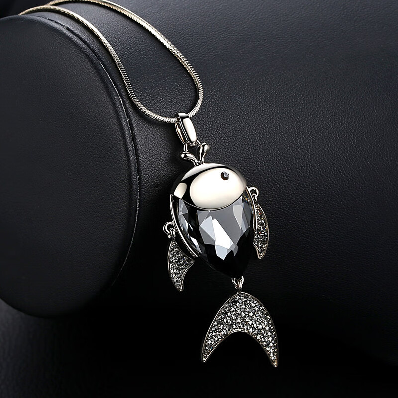 蝶灿 小金鱼长款毛衣链女秋冬百搭装饰项链个性时尚配饰品挂件 枪灰色