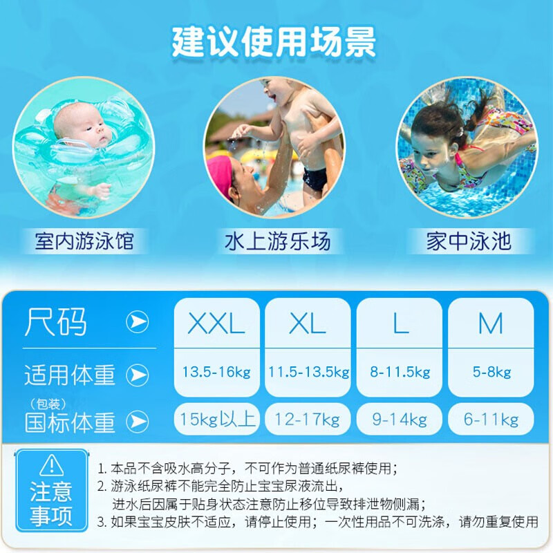 宜婴宝宝游泳纸尿裤XL码超薄透气游泳裤男女防水婴儿尿不湿 XXL号5片【15kg以上】