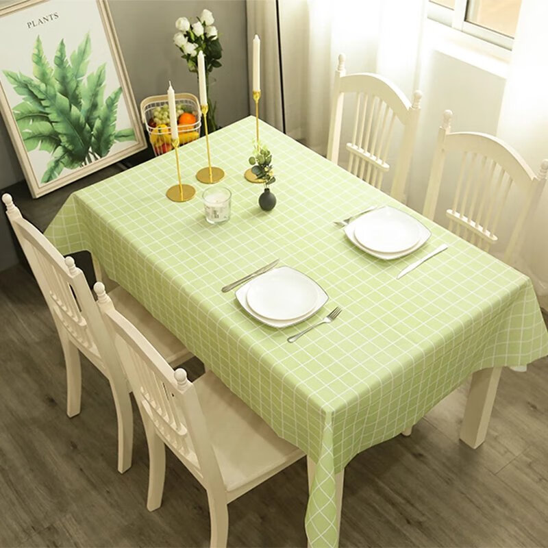 北欧风餐桌布防水防油免洗pvc桌布书桌学生茶几桌垫布艺写字 绿格子 137*180cm