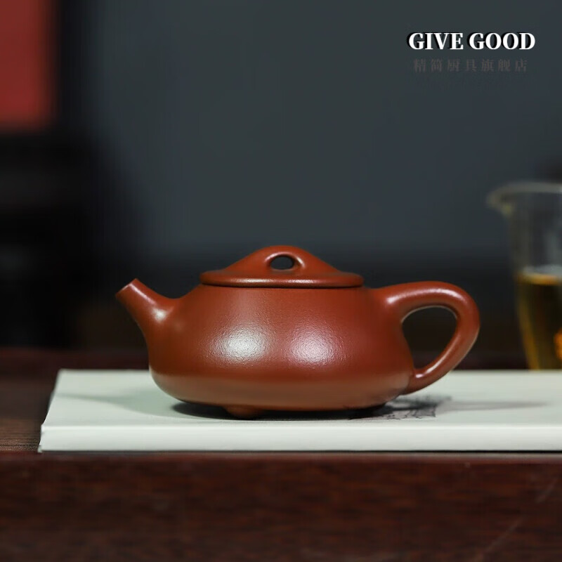 givegood宜兴全手工原矿紫砂壶余美珍朱泥大红袍圆器景舟石瓢壶 红色