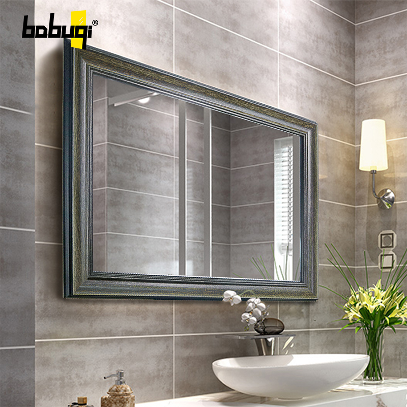 巴布奇（BABUQI） 美式实木浴室镜中式壁挂镜子卫生间镜子挂墙 时尚黑檀 750mm*1000mm
