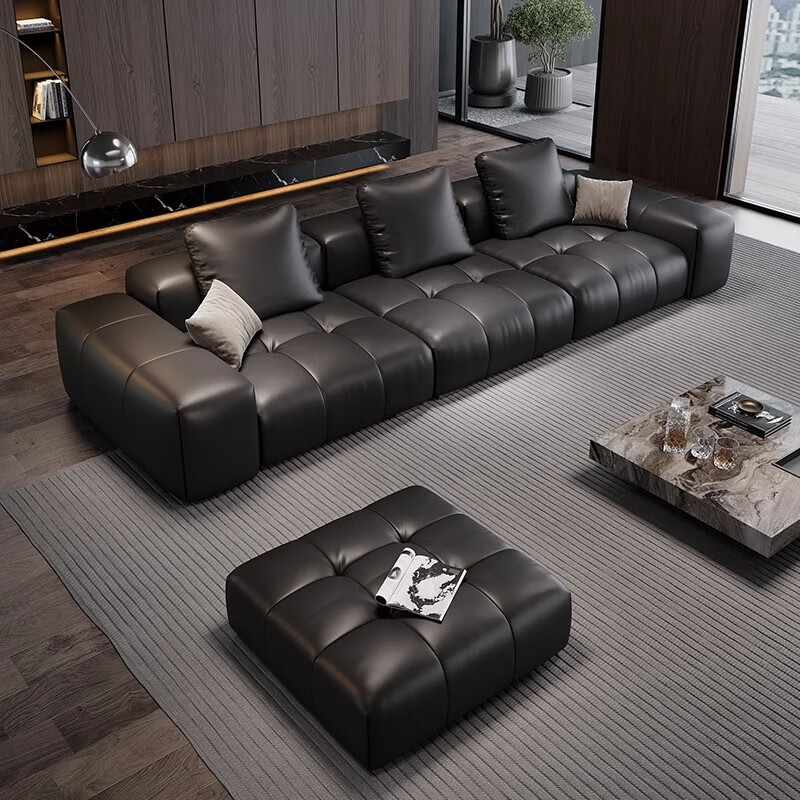 佐佳意式极简2024年新款Pixcl像素真皮沙发客厅大小户型黑色模块沙发 【猫爪皮面料】海绵座包 多人位 2.8m 【直排】