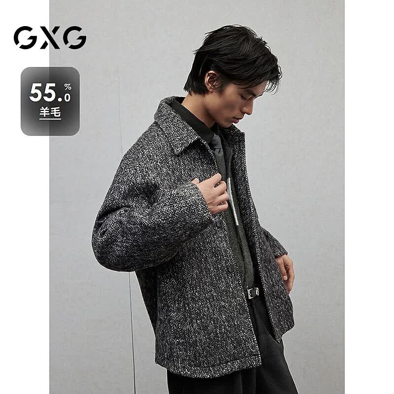【95成新】GXG男装短款大衣外套男士24年冬季新品 黑灰 170/M  